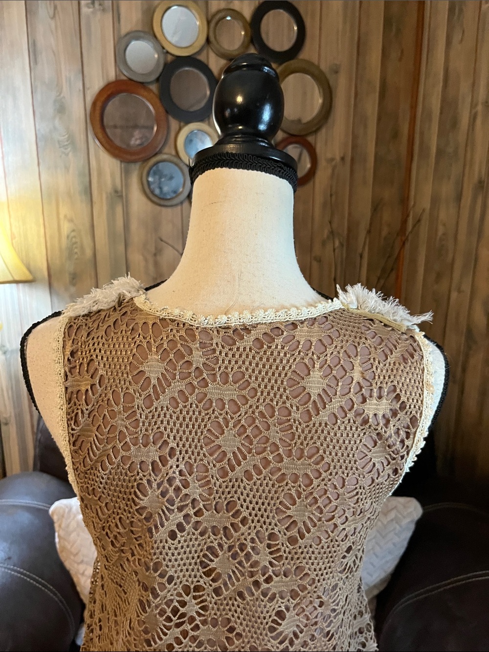 Pretty Angel Tan Crochet Linen Blend Tunic Top/Dress Boho Fairycore Feminine - Picture 7 of 10